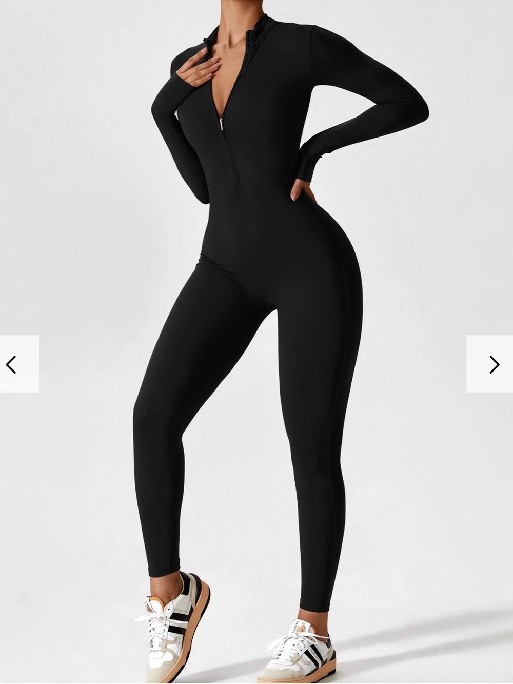 YEOREO Black Long-Sleeve Zip-Front Jumpsuit size S